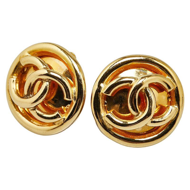 Chanel Vintage Coco Mark Earrings Gold Plated
