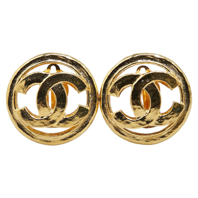 Chanel Vintage Coco Mark Round Clip-On Earrings Gold