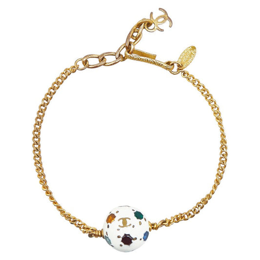 Chanel Coco Mark Soccer Ball Motif Bracelet Gold White
