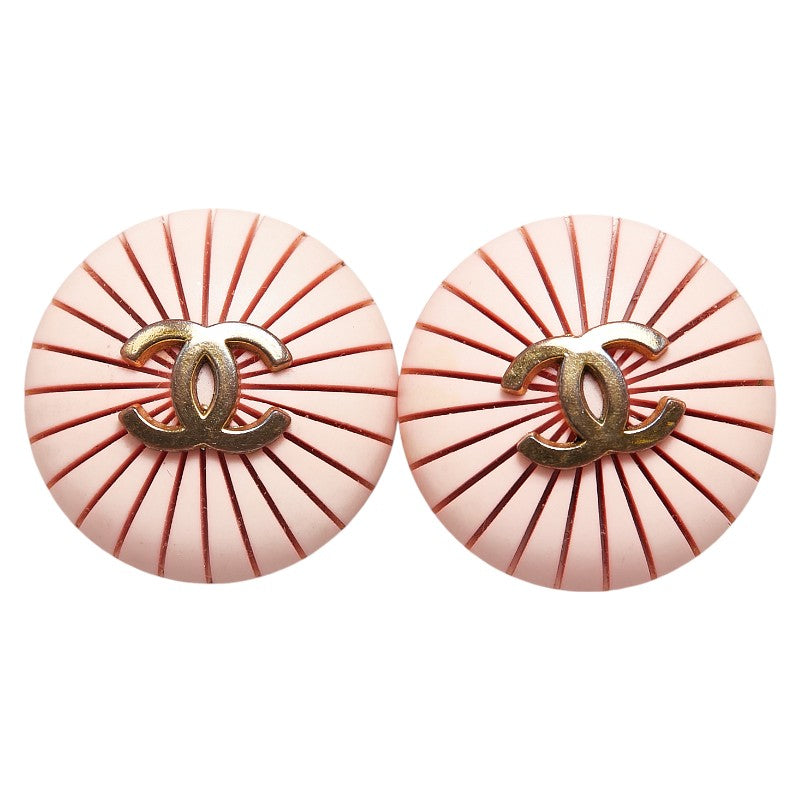 Chanel Coco Mark Round Earrings Pink Gold