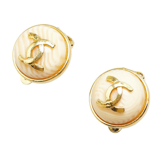 Chanel Coco Mark Earrings Gold Ivory