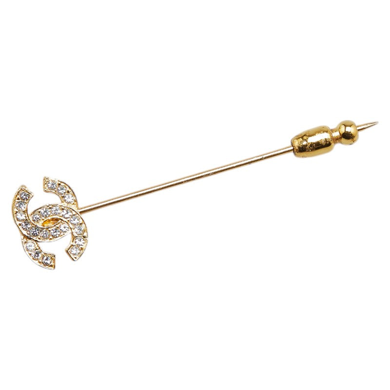 Chanel Coco Mark Rhinestone Brooch Gold