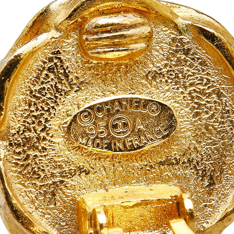 Chanel Vintage Octagon Earrings Gold Black