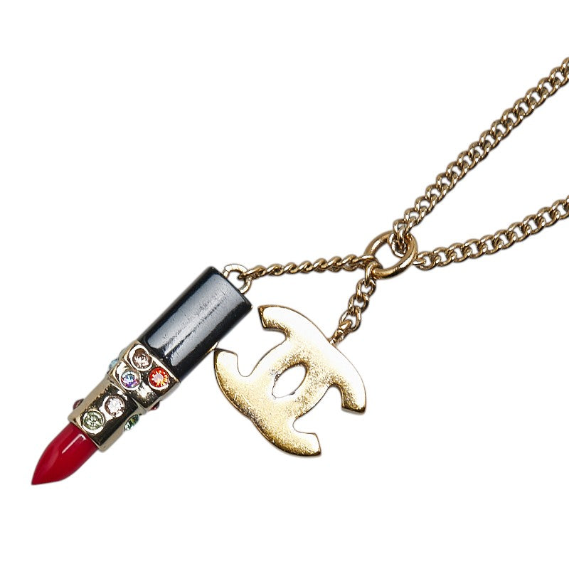 Chanel Coco Mark Lipstick Motif Rhinestone Necklace
