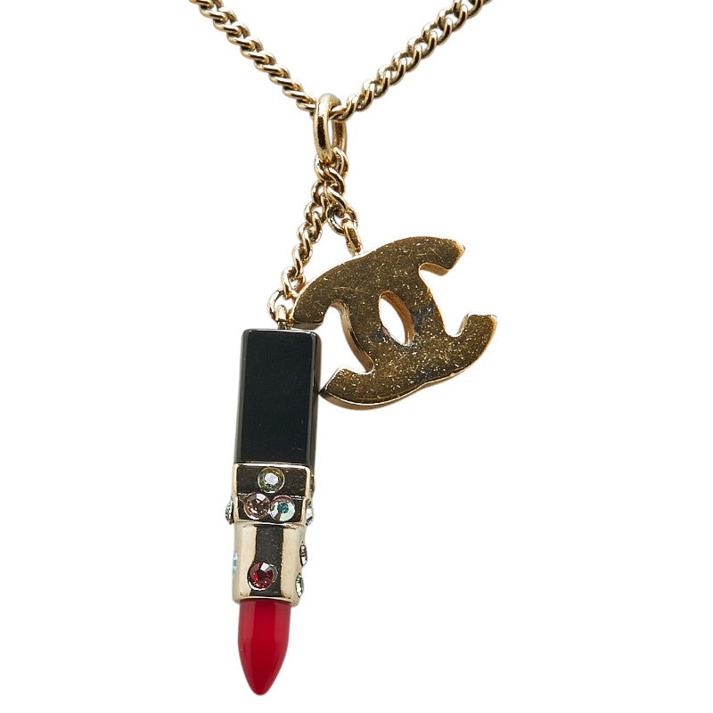 Chanel Coco Mark Lipstick Motif Rhinestone Necklace