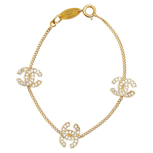 Chanel Coco Mark Rhinestone Bracelet Gold