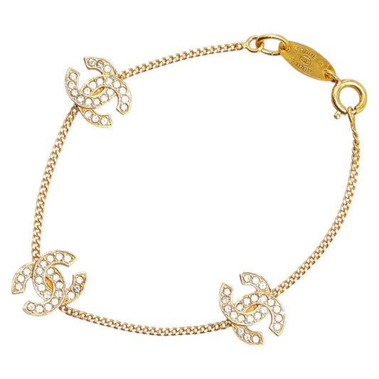 Chanel Coco Mark Rhinestone Bracelet Gold