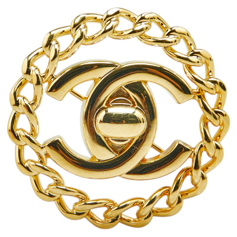 Chanel Coco Mark Turnlock Brooch Gold