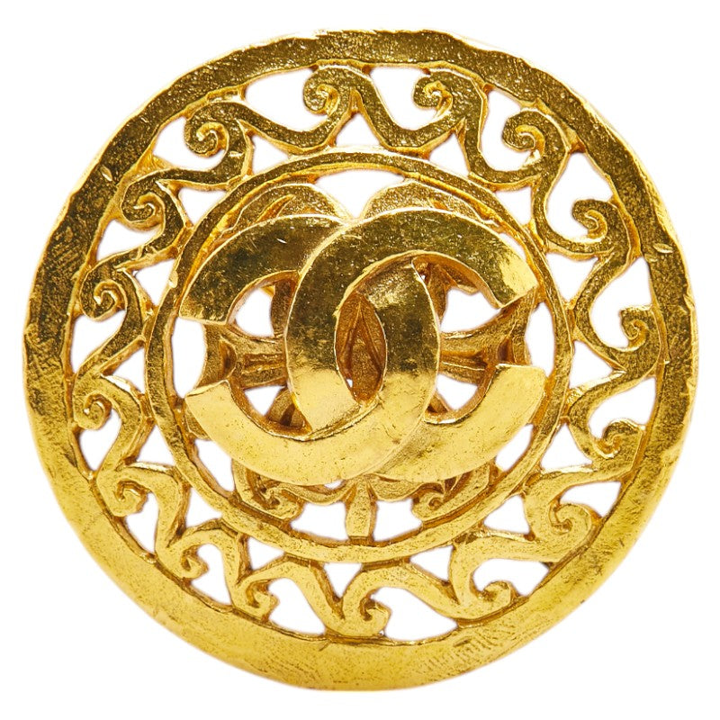 Chanel Vintage Coco Mark Round Brooch Gold