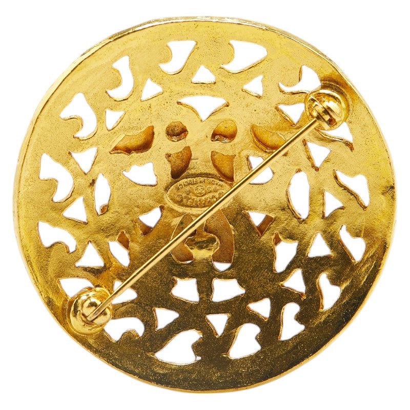 Chanel Vintage Coco Mark Round Brooch Gold