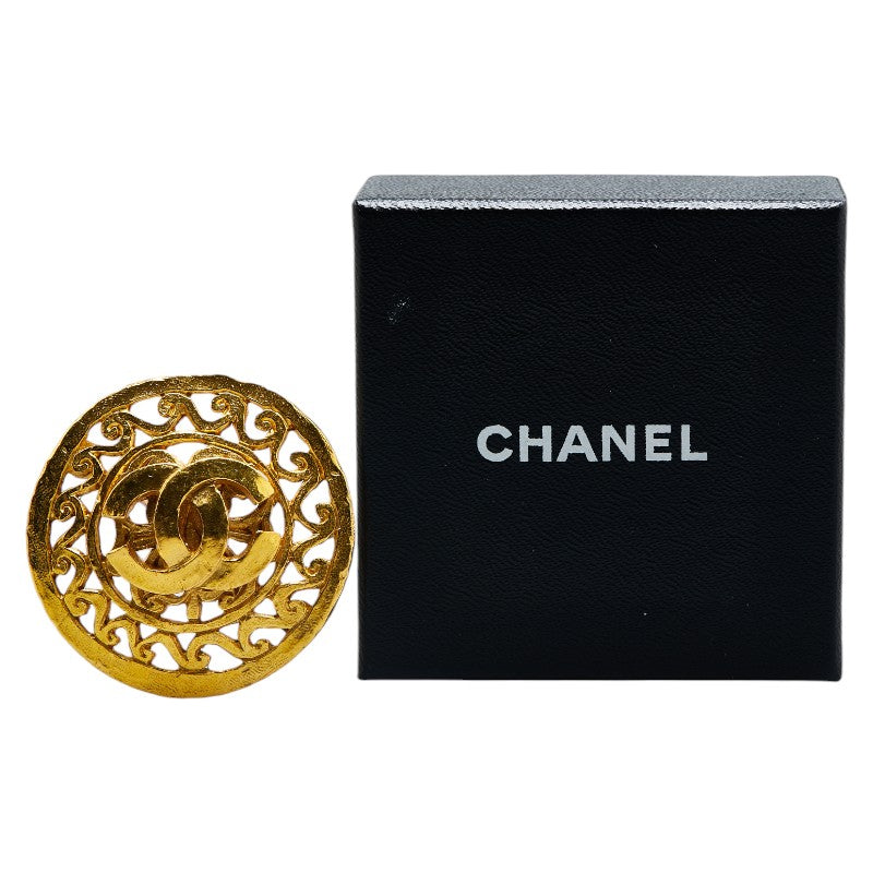 Chanel Vintage Coco Mark Round Brooch Gold