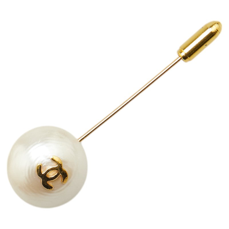 Chanel Coco Mark Faux Pearl Brooch Gold