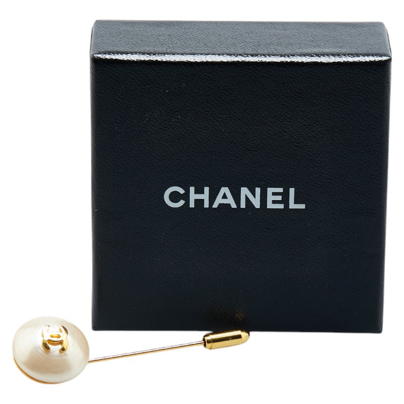 Chanel Coco Mark Faux Pearl Brooch Gold