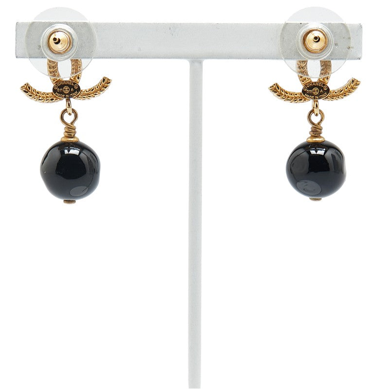 Chanel Coco Mark Ball Earrings Gold Black