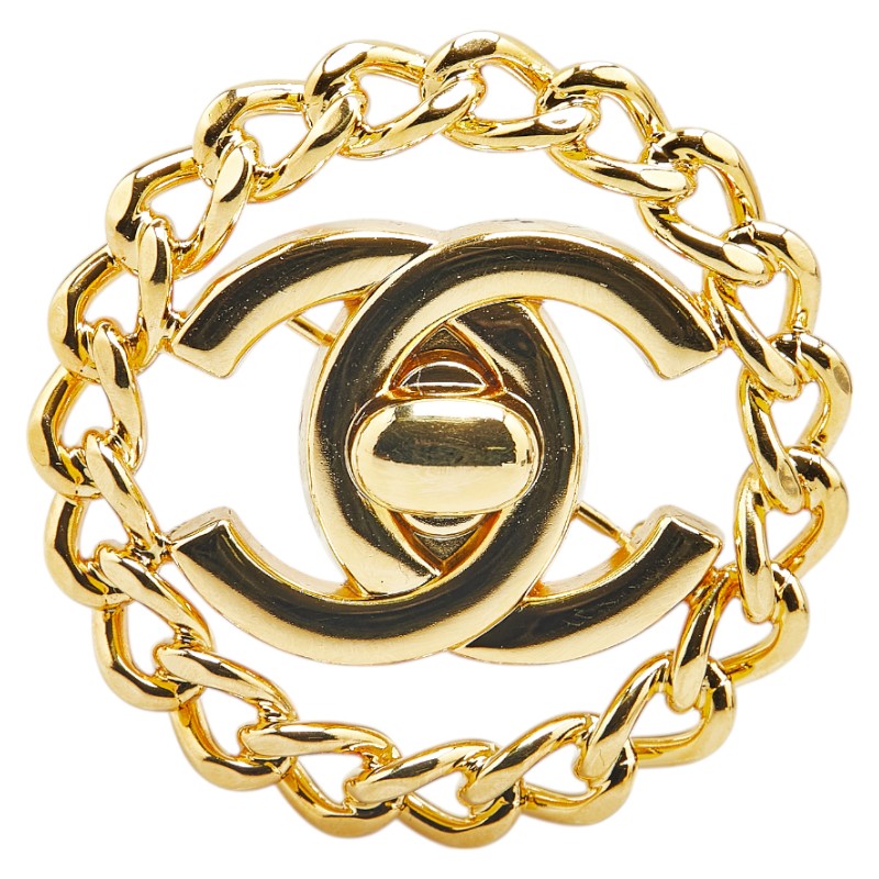 Chanel Coco Mark Turnlock Brooch Gold
