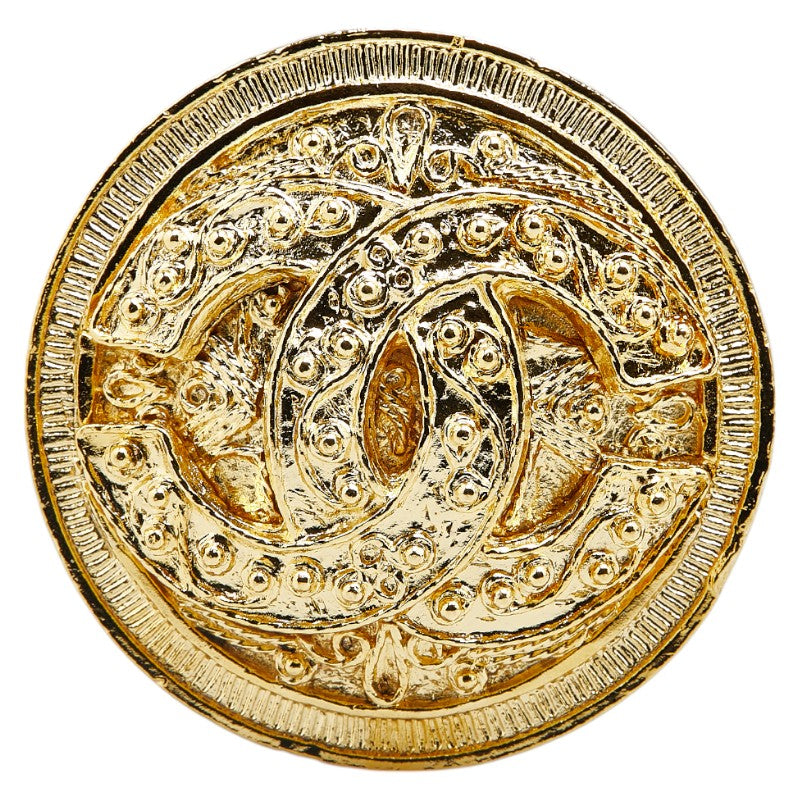 Chanel Vintage Coco Mark Round Brooch Gold