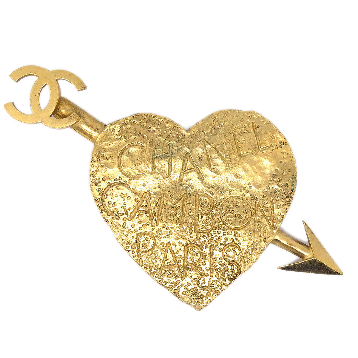Luxury Chanel Bow And Arrow Heart Brooch Gold 93A