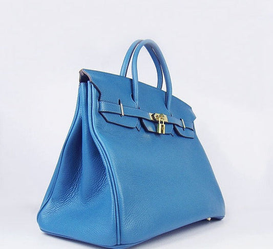 Luxury Hermes Birkin 35cm Togo Leather Handbags 6099 Blue Golden
