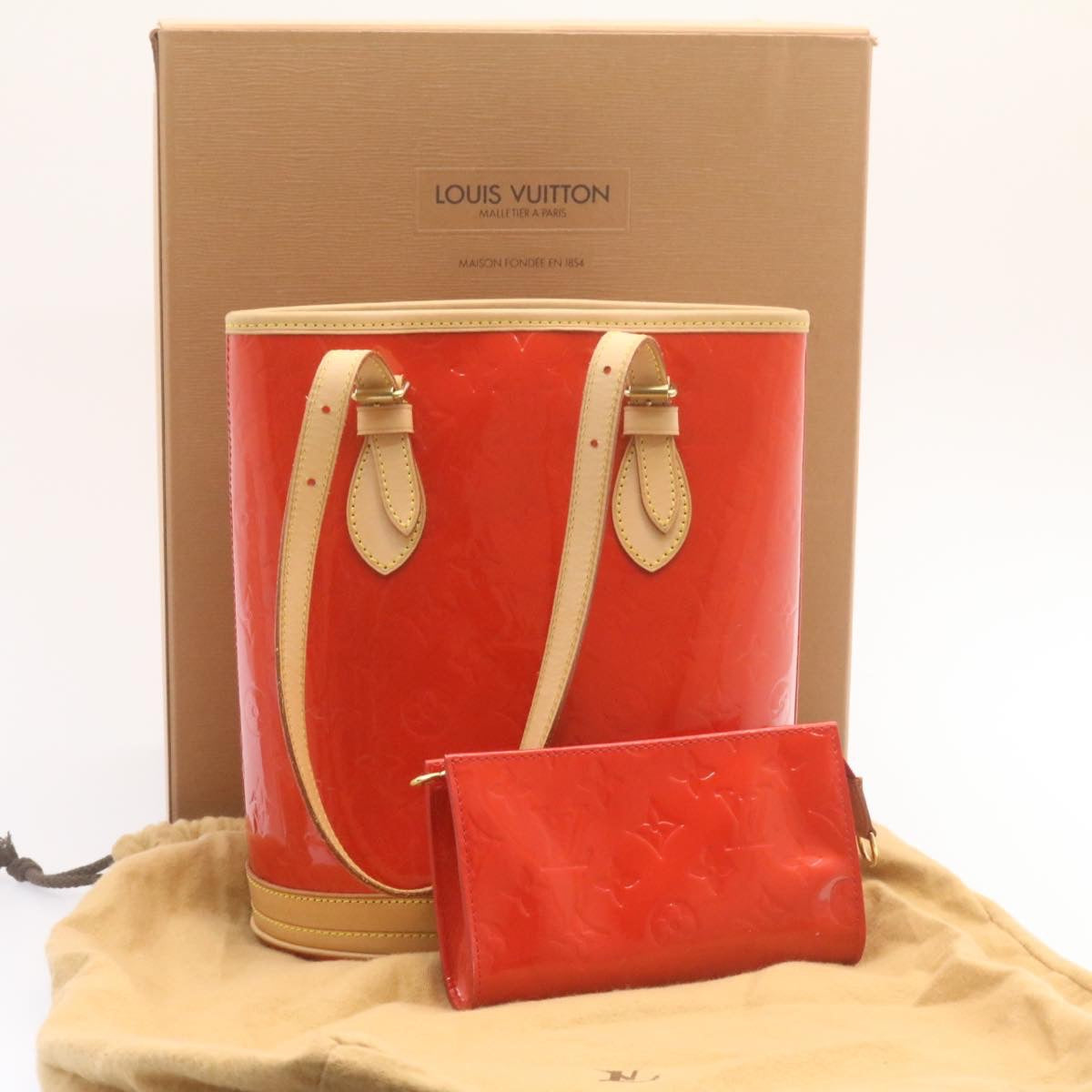 LOUIS VUITTON Monogram Vernis Bucket PM Shoulder Bag SP Order Rouge 22324S