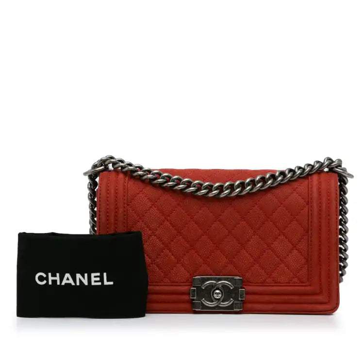 Luxury Chanel Boy Flap Large Red Caviar Ruthenium