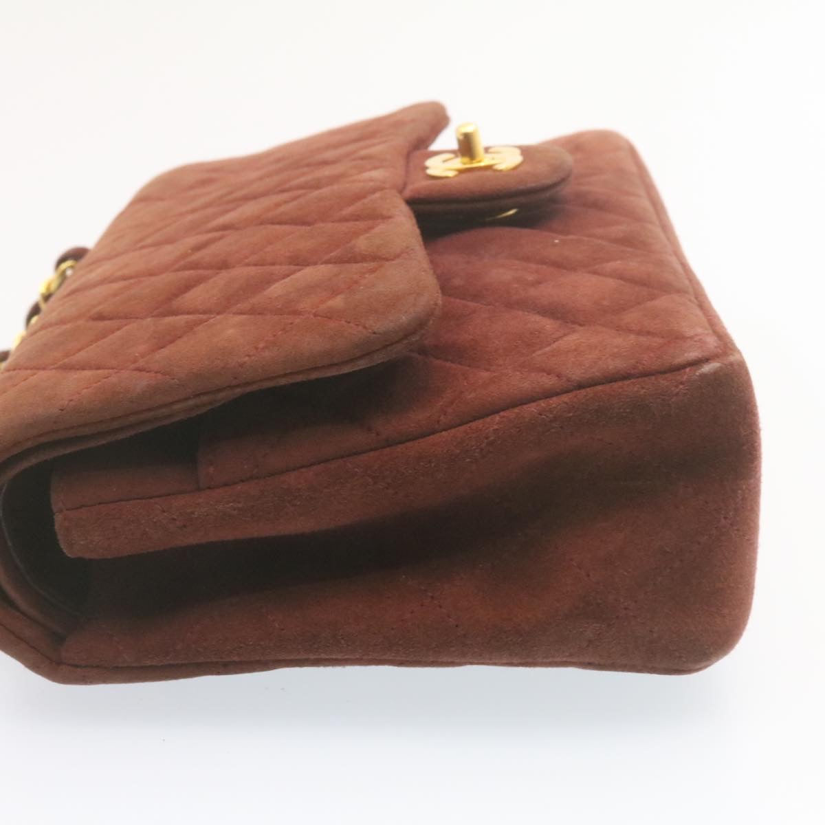 CHANEL Matelasse 25 Double Flap Chain Suede Shoulder Bag Brown CC  22346A