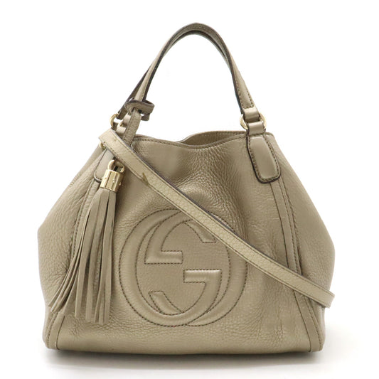 Luxury Gucci Trending 2025 Metallic Leather Soho Interlocking G Fringe Tassel Handbag