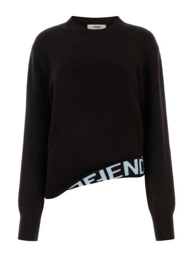 Luxury Fendi Crew Neck Knit Top Brown
