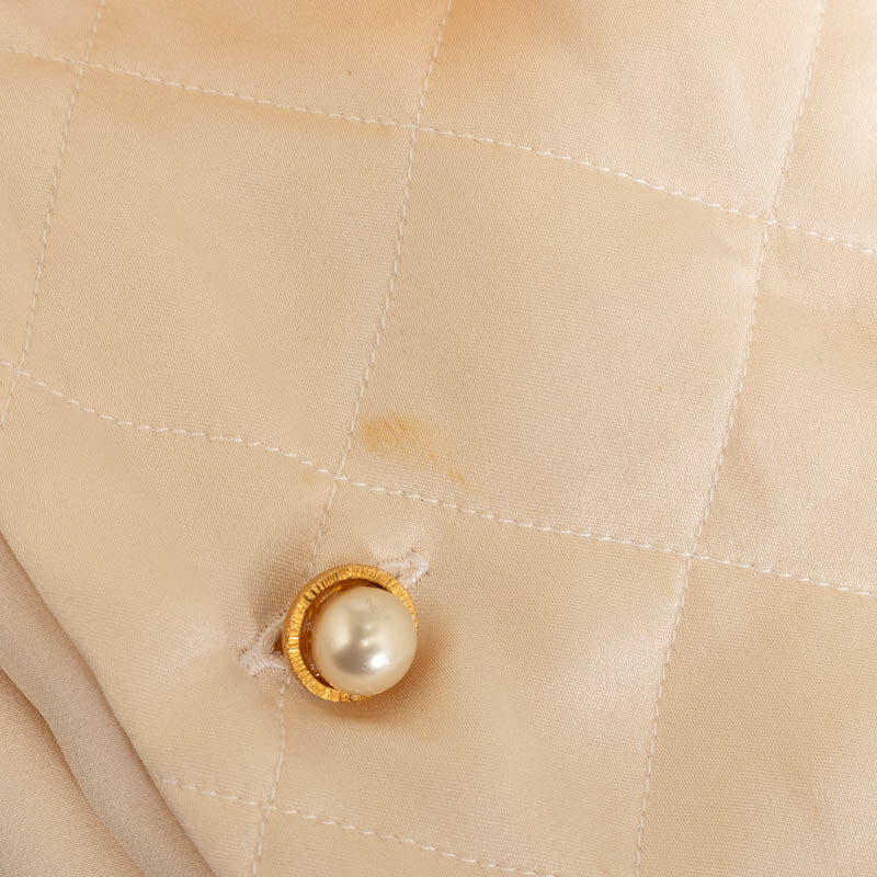 Chanel Silk Quilted Pearl Blouse Shirt