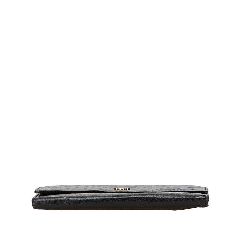 Chanel Camellia Matelasse GINZA Medium Compact Wallet Black Leather