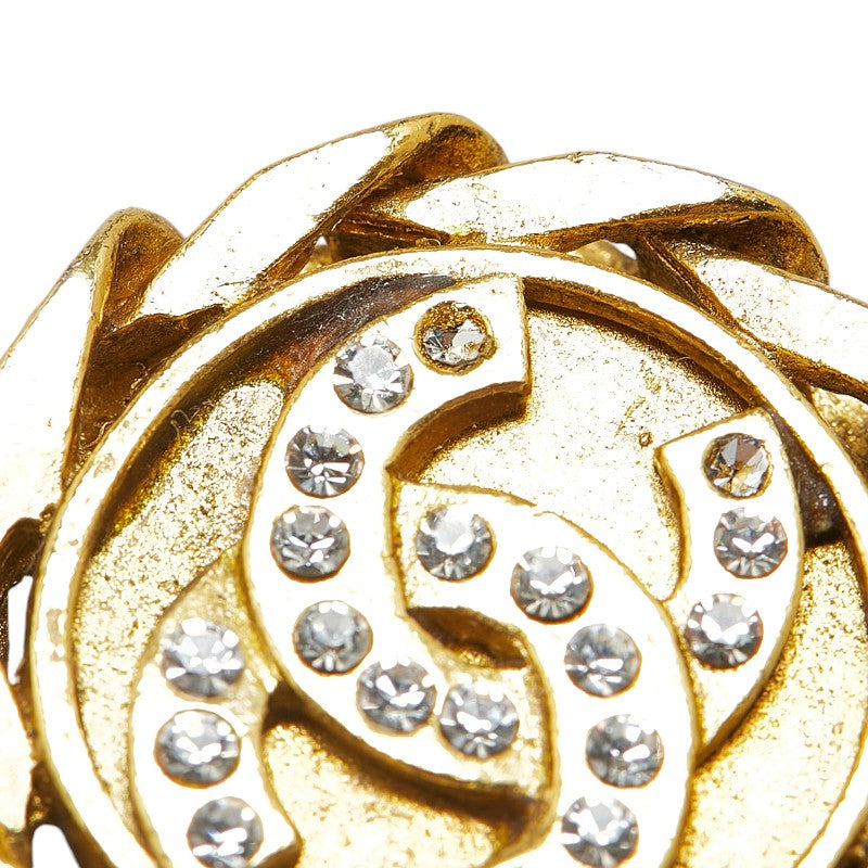 Chanel Coco Mark Round Rhinestone Clip-On Earrings Gold Plated