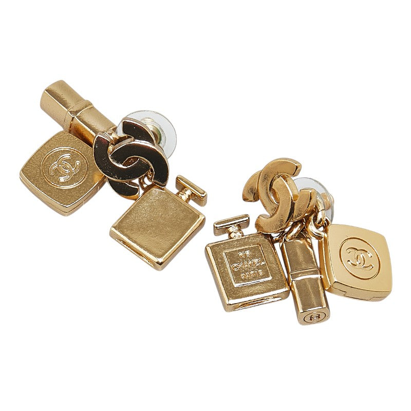 Chanel Coco Mark Perfume Lip Foundation Swing Cosmetic Motif Earrings Gold Plated
