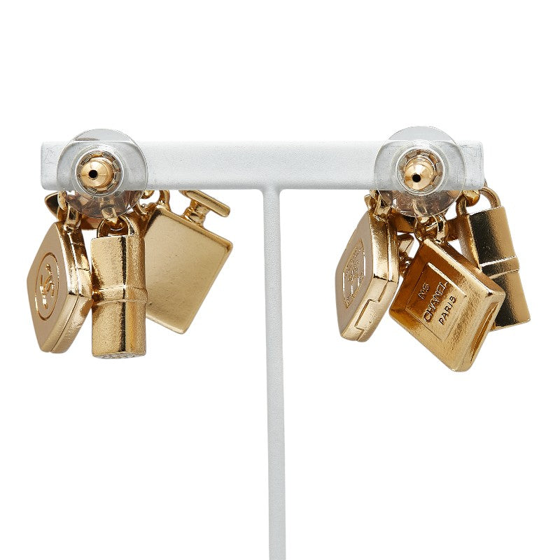 Chanel Coco Mark Perfume Lip Foundation Swing Cosmetic Motif Earrings Gold Plated