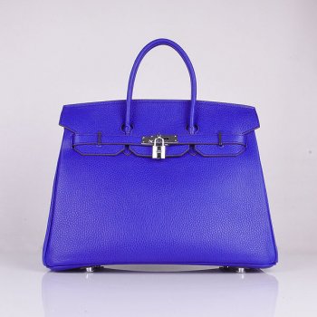Luxury Hermes Birkin 35cm Togo Leather Handbags Electric Blue Silver