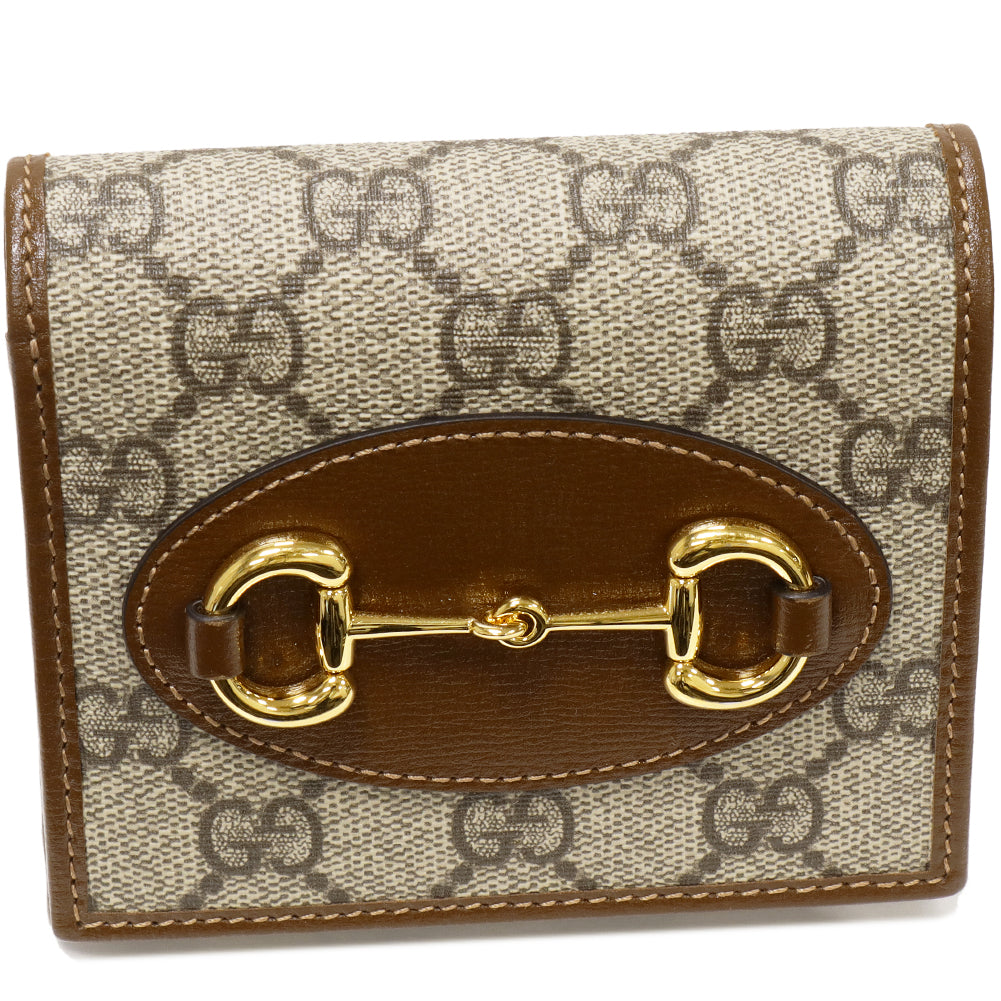 Luxury Gucci Trending 2025 GG Supreme Horsebit 1955 Bifold Wallet Beige PVC Canvas