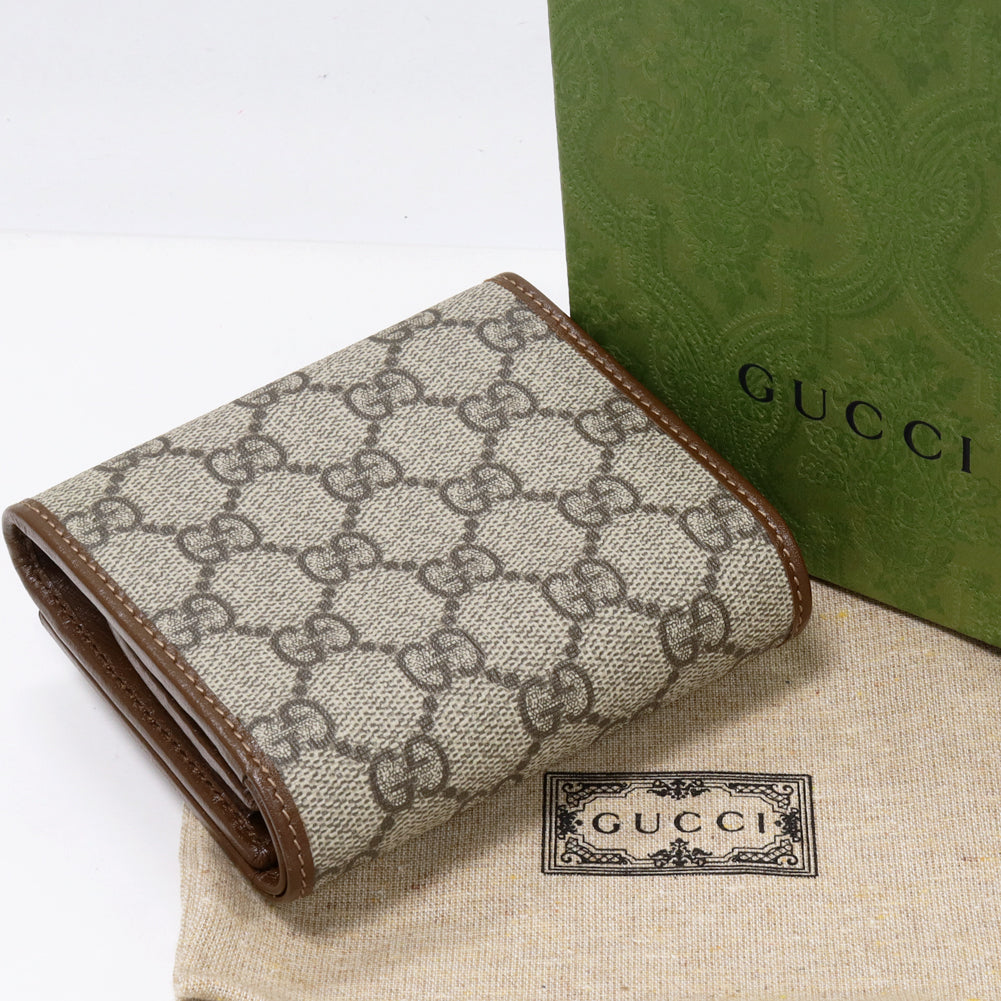 Luxury Gucci Trending 2025 GG Supreme Horsebit 1955 Bifold Wallet Beige PVC Canvas