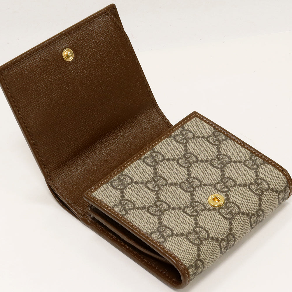 Luxury Gucci Trending 2025 GG Supreme Horsebit 1955 Bifold Wallet Beige PVC Canvas