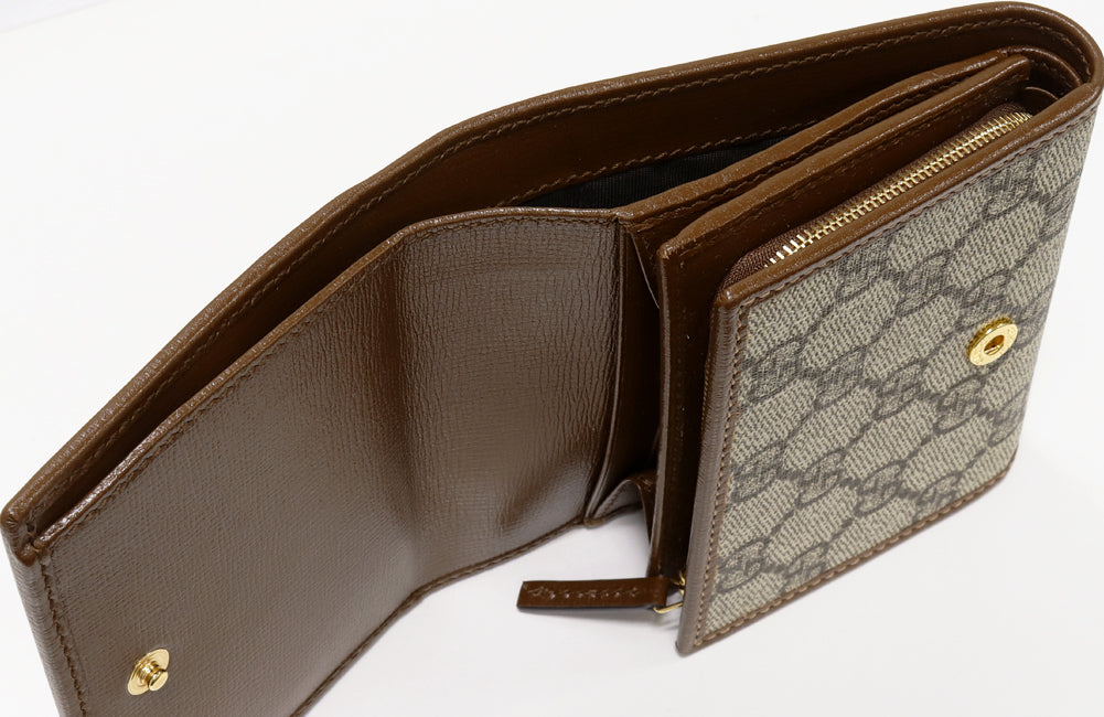 Luxury Gucci Trending 2025 GG Supreme Horsebit 1955 Bifold Wallet Beige PVC Canvas