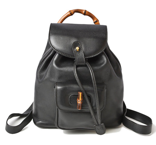 Luxury Gucci Trending 2025 Leather Mini Backpack Bamboo Black Vintage