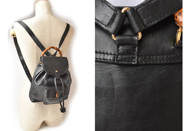 Luxury Gucci Trending 2025 Leather Mini Backpack Bamboo Black Vintage