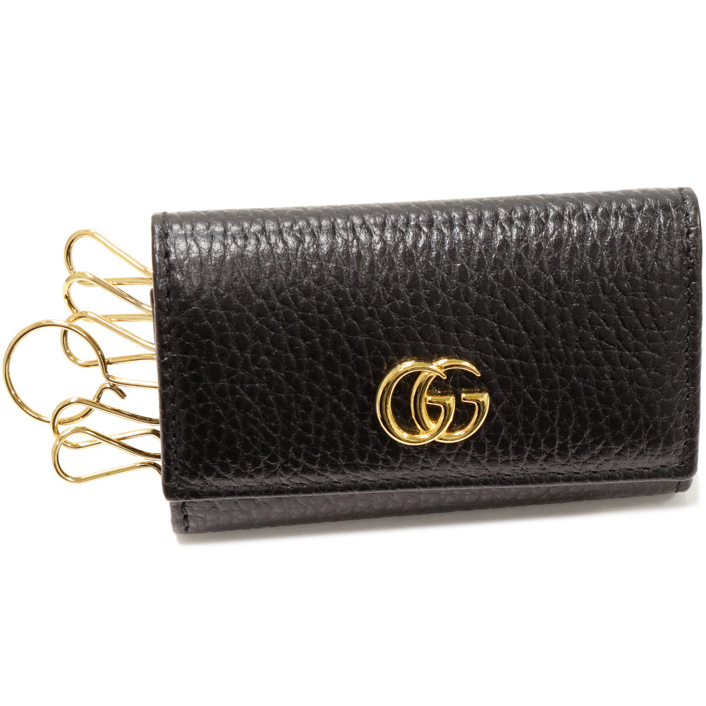 Luxury Gucci Trending 2025 GG Marmont 6 Key Case Black Calf 456118