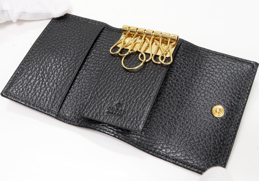 Luxury Gucci Trending 2025 GG Marmont 6 Key Case Black Calf 456118