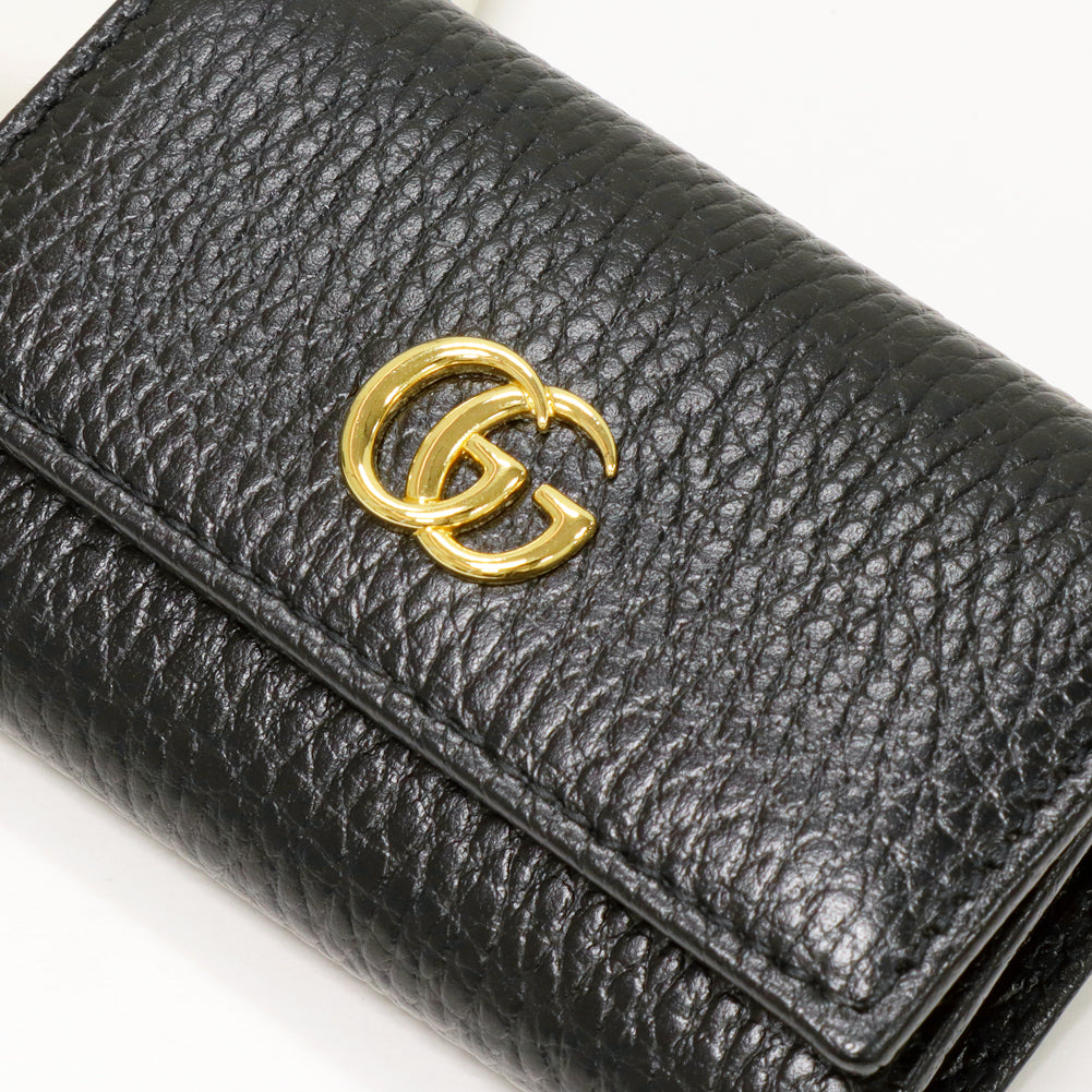 Luxury Gucci Trending 2025 GG Marmont 6 Key Case Black Calf 456118