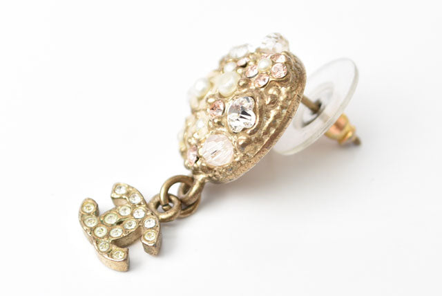 Chanel Circle Pearl Motif Logo Rhinestone Gold Earrings