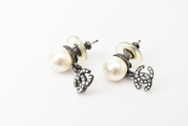 Chanel Metal Rhinestone Faux Pearl Earrings
