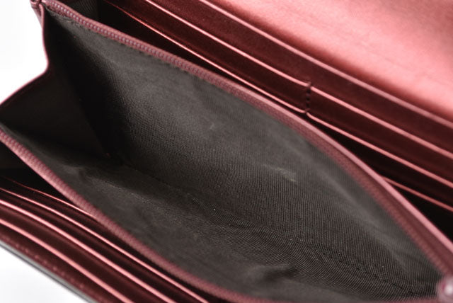 Luxury Gucci Trending 2025 GG Patent Leather Long Wallet Metallic Burgundy