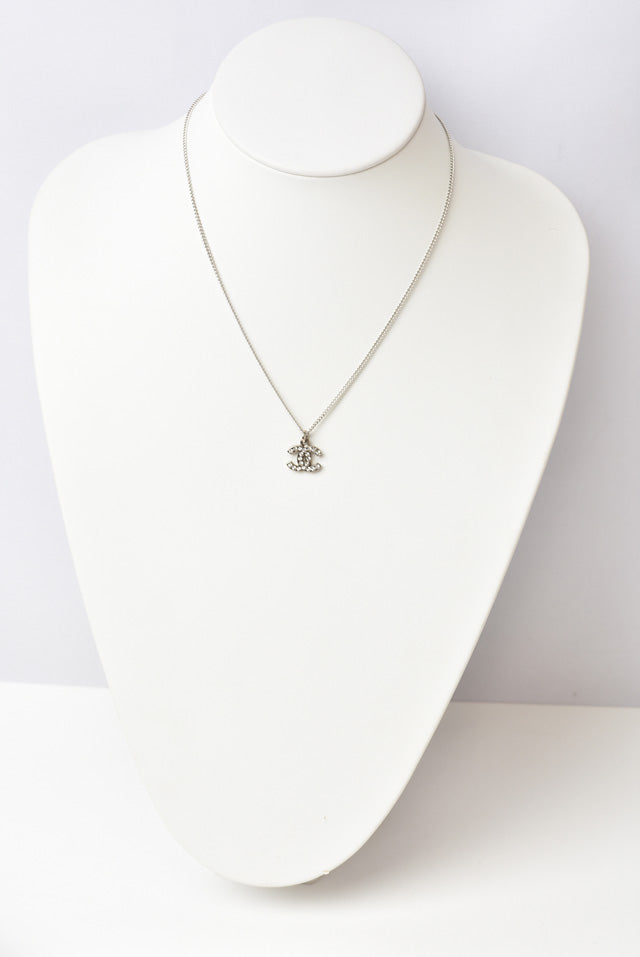 Chanel Necklace/Pendant with Rhinestones, Silver/White