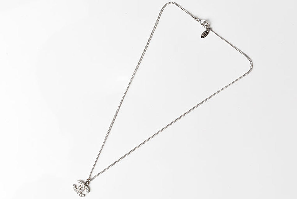 Chanel Necklace/Pendant with Rhinestones, Silver/White