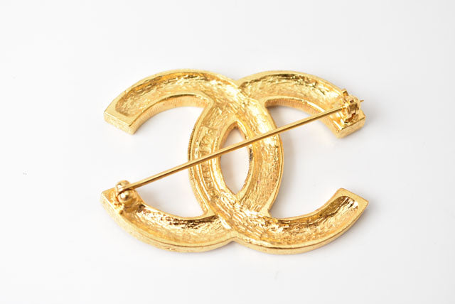 Chanel Brooch Coco Mark Rhinestone Gold