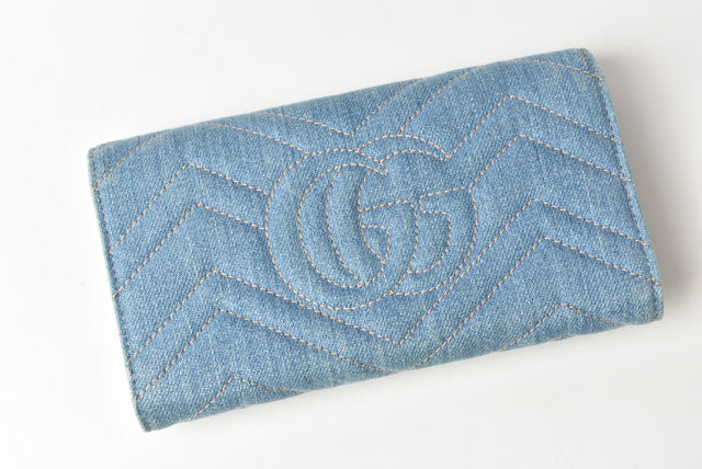 Luxury Gucci Trending 2025 Denim Continental Wallet GG Marmont Chevron Quilted Leather