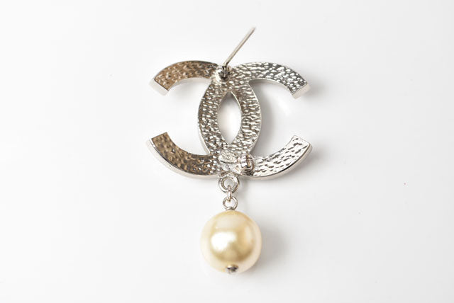 Chanel Brooch with Rhinestones and Faux Pearls, Silver